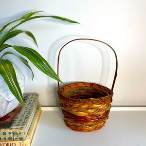 Vintage Wicker Plant Basket with Handle